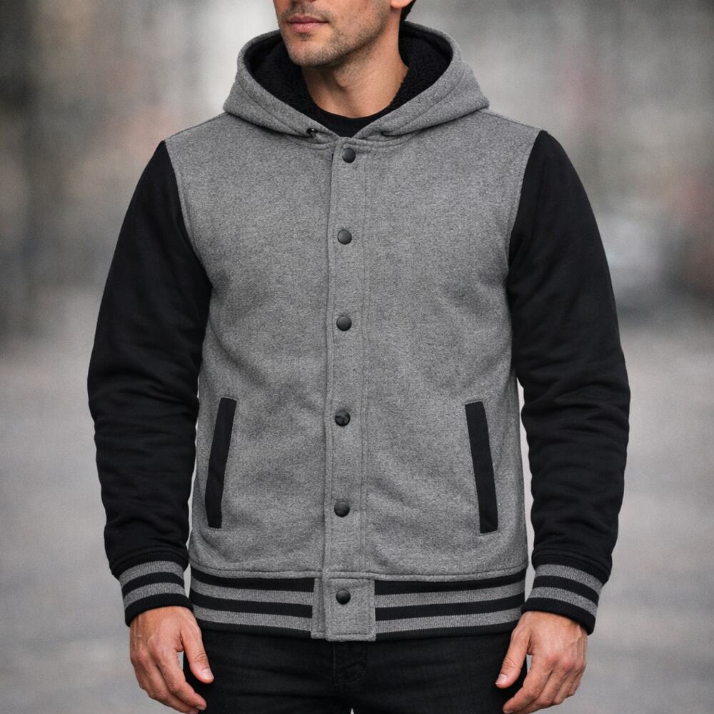 Tony Hawk Varsity Hoodie Jacket Faux Fur Lined Gray Black Men’s Small